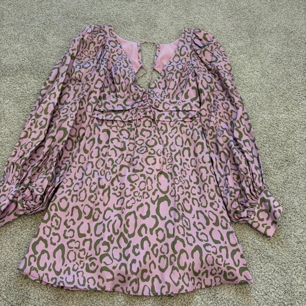 For Love & Lemons June Mini Dress Womens XS Purple Leopard Print Coquette Whimsy